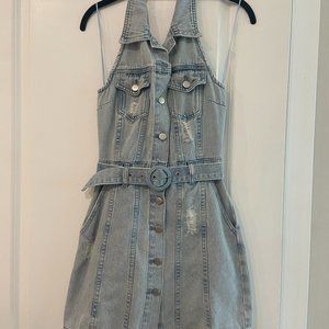 Denim Halter Button-Up Halter Dress